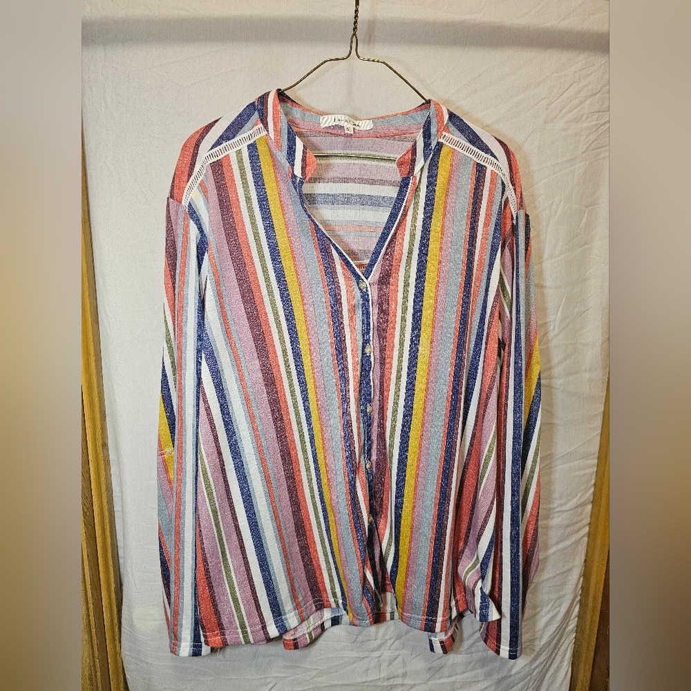Eden & Olivia Striped Button Down Top 3X